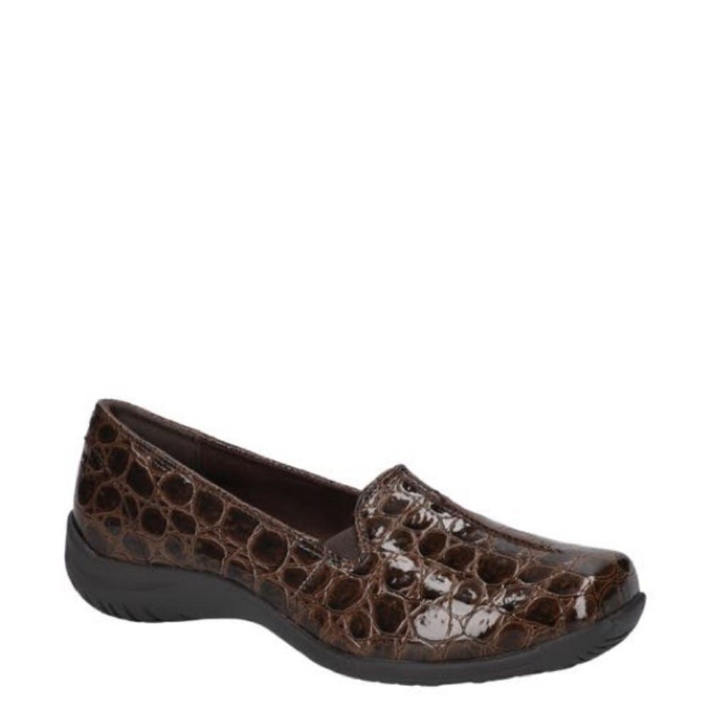 Womens Embossed Piping Loafers In Brown Patent